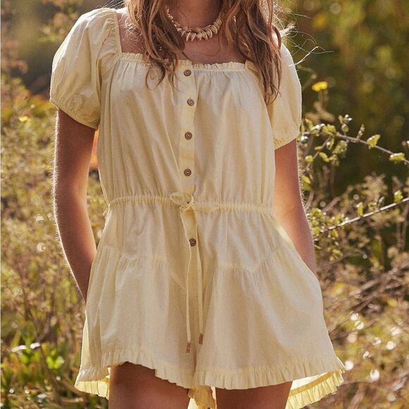 Free People A Sight For Sore Eyes Romper light yellow XS - Picture 1 of 5